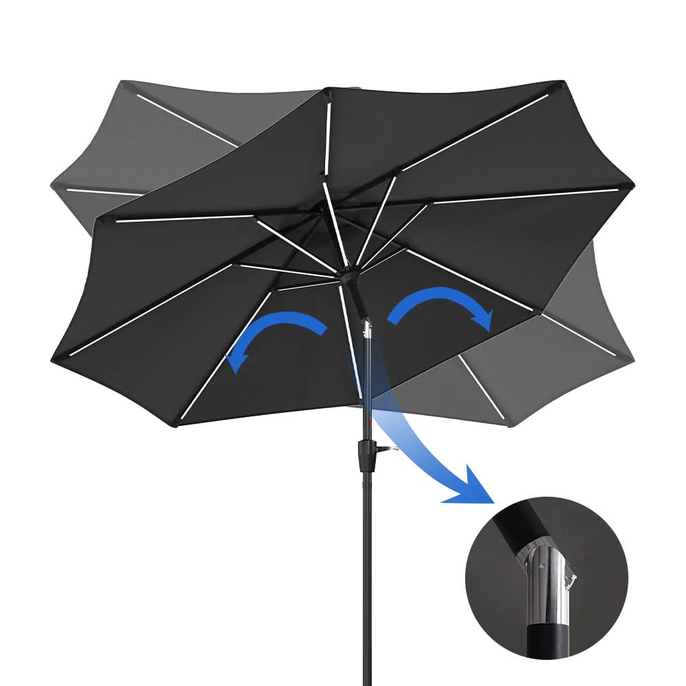 3M Sunbrella Umbrella Dark Grey Lighted Market with Solar Strip LED Lights