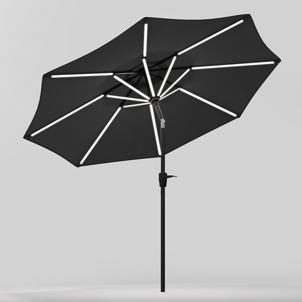 3M Sunbrella Umbrella Dark Grey Lighted Market with Solar Strip LED Lights