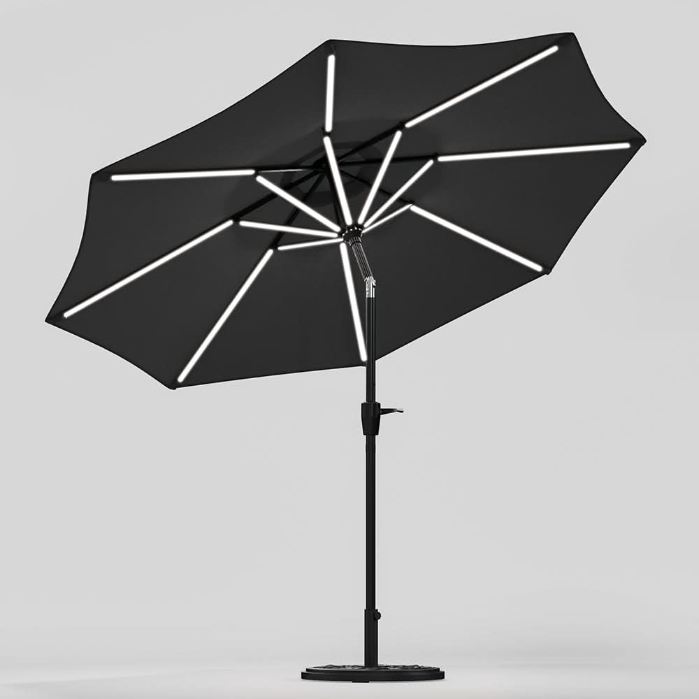 3M Sunbrella Umbrella Dark Grey Lighted Market with Solar Strip LED Lights