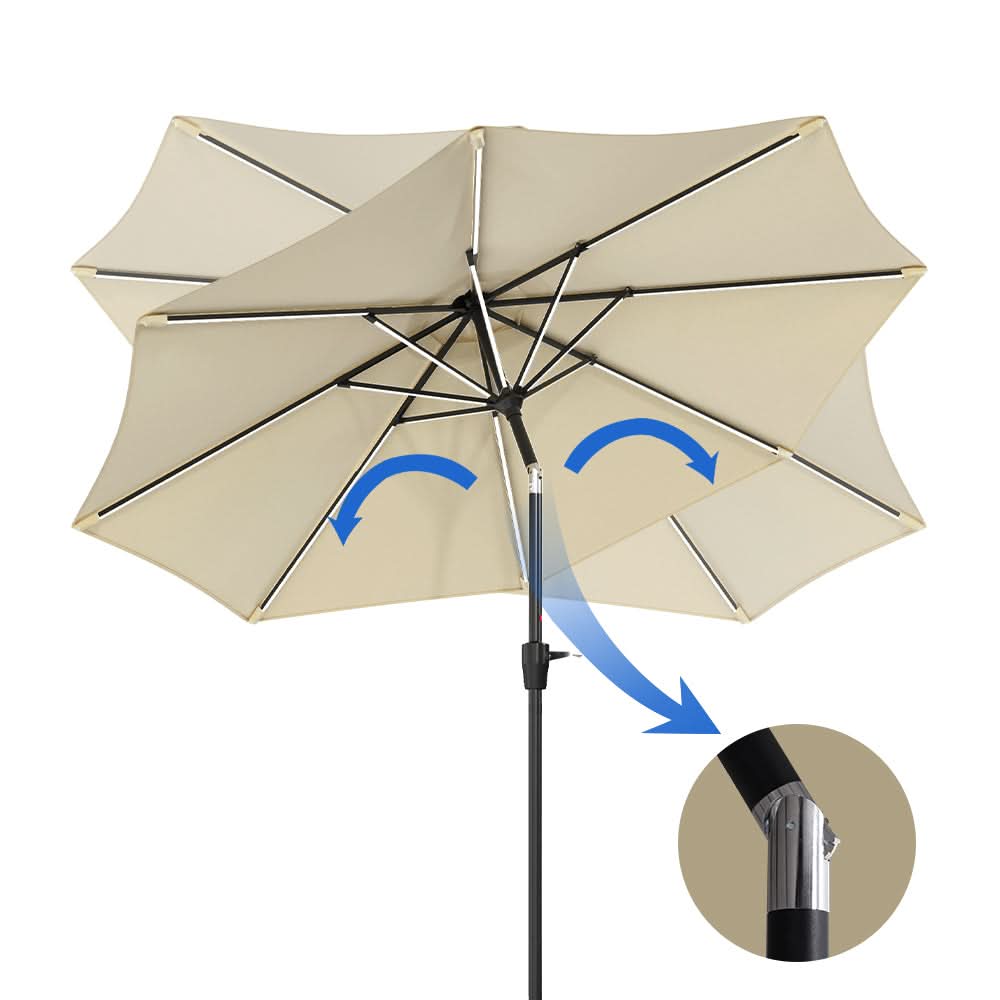 3M Sunbrella Umbrella Beige Lighted Market with Solar Strip LED Lights