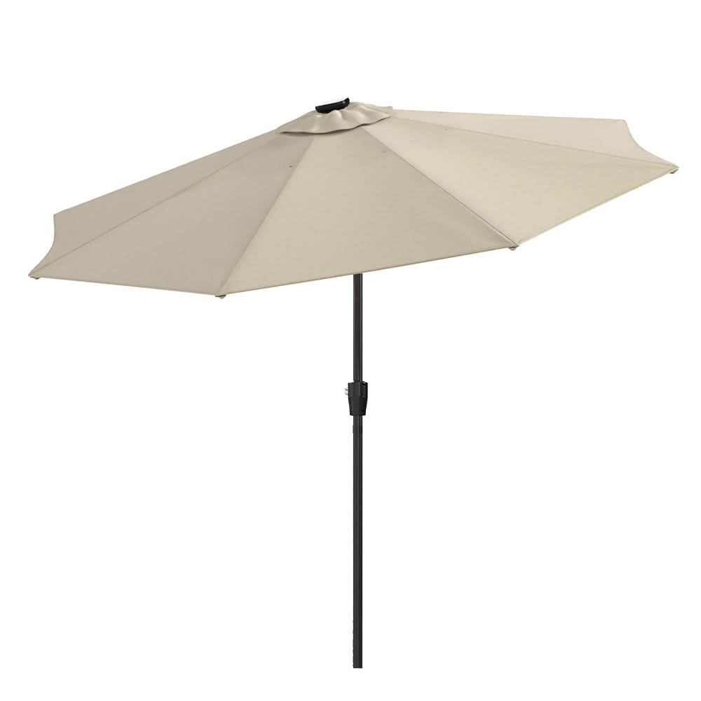 3M Sunbrella Umbrella Beige Lighted Market with Solar Strip LED Lights