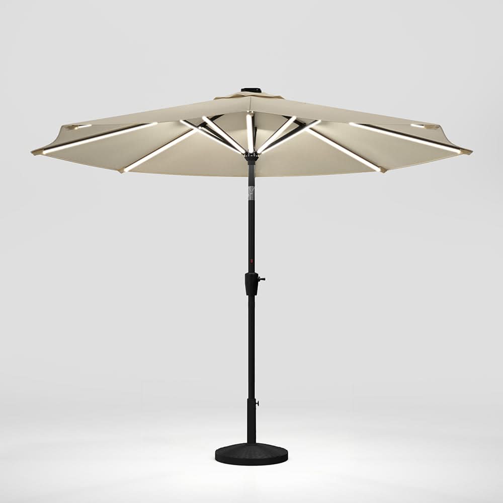 3M Sunbrella Umbrella Beige Lighted Market with Solar Strip LED Lights