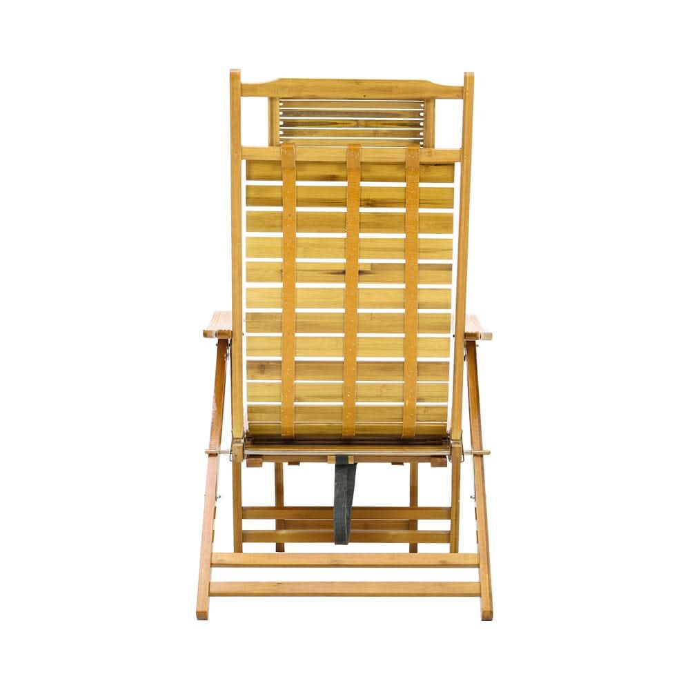 Foldable Bamboo Recliner Lounge Chair with Retractable Footrest
