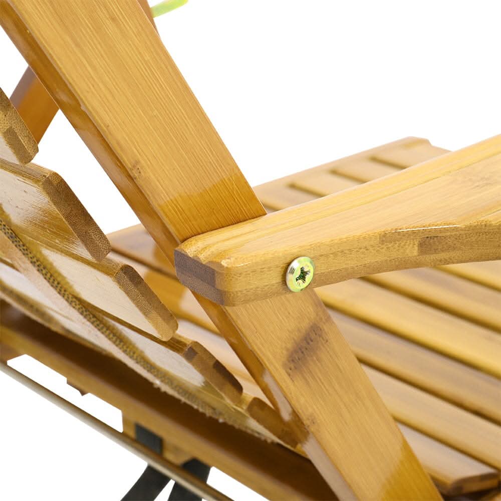 Foldable Bamboo Recliner Lounge Chair with Retractable Footrest