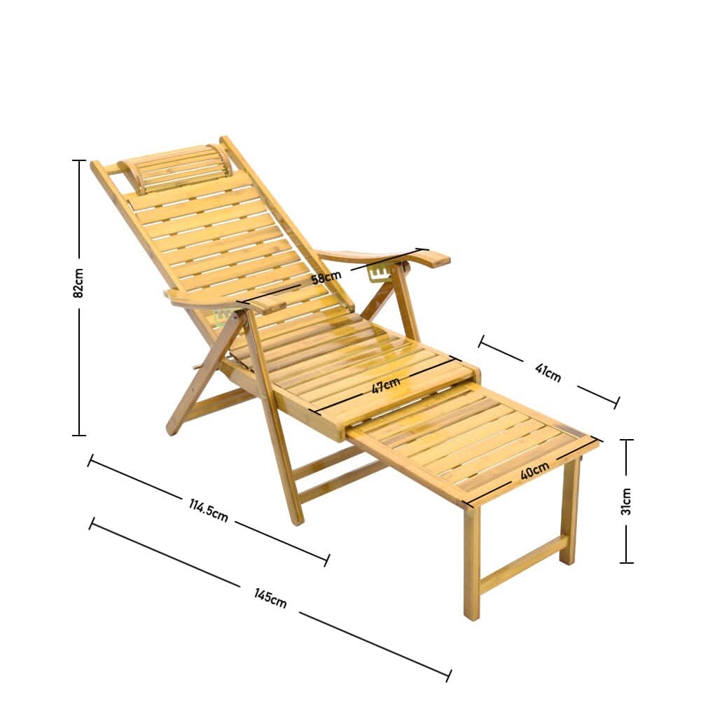 Foldable Bamboo Recliner Lounge Chair with Retractable Footrest