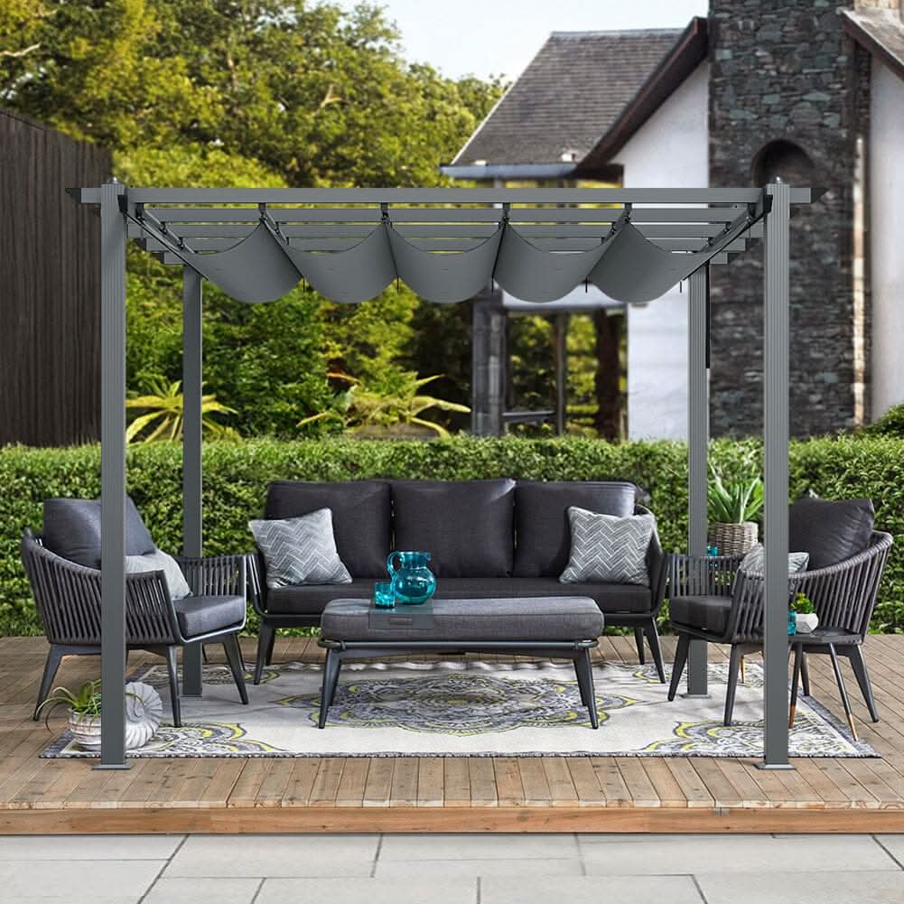 9ft Wide Aluminum Pergola for Patio Deck Outdoor Horizontal Pulling Square Pergolar
