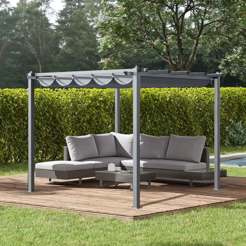 9ft Wide Aluminum Pergola for Patio Deck Outdoor Horizontal Pulling Square Pergolar