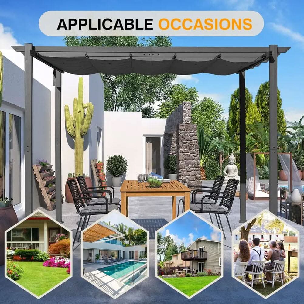 9ft Wide Aluminum Pergola for Patio Deck Outdoor Horizontal Pulling Square Pergolar