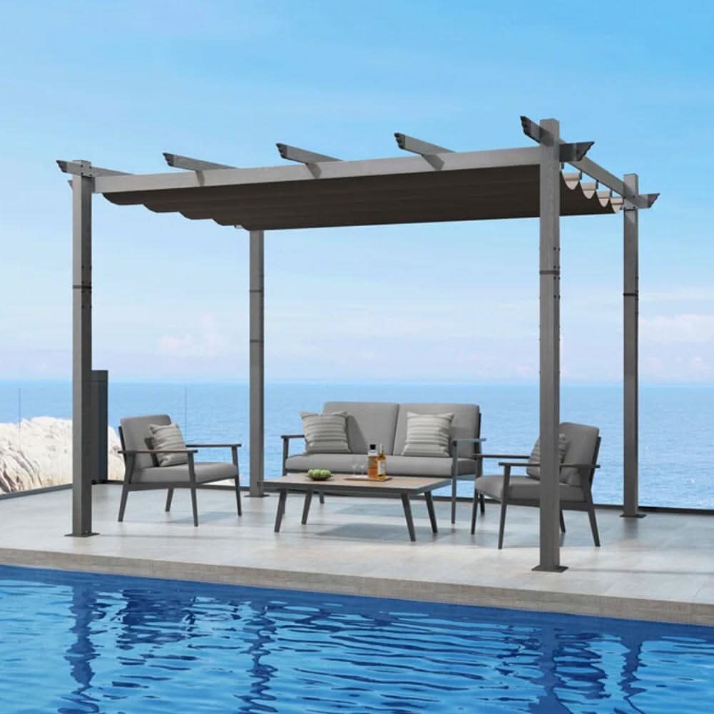 9ft Wide Aluminum Pergola for Patio Deck Outdoor Horizontal Pulling Square Pergolar