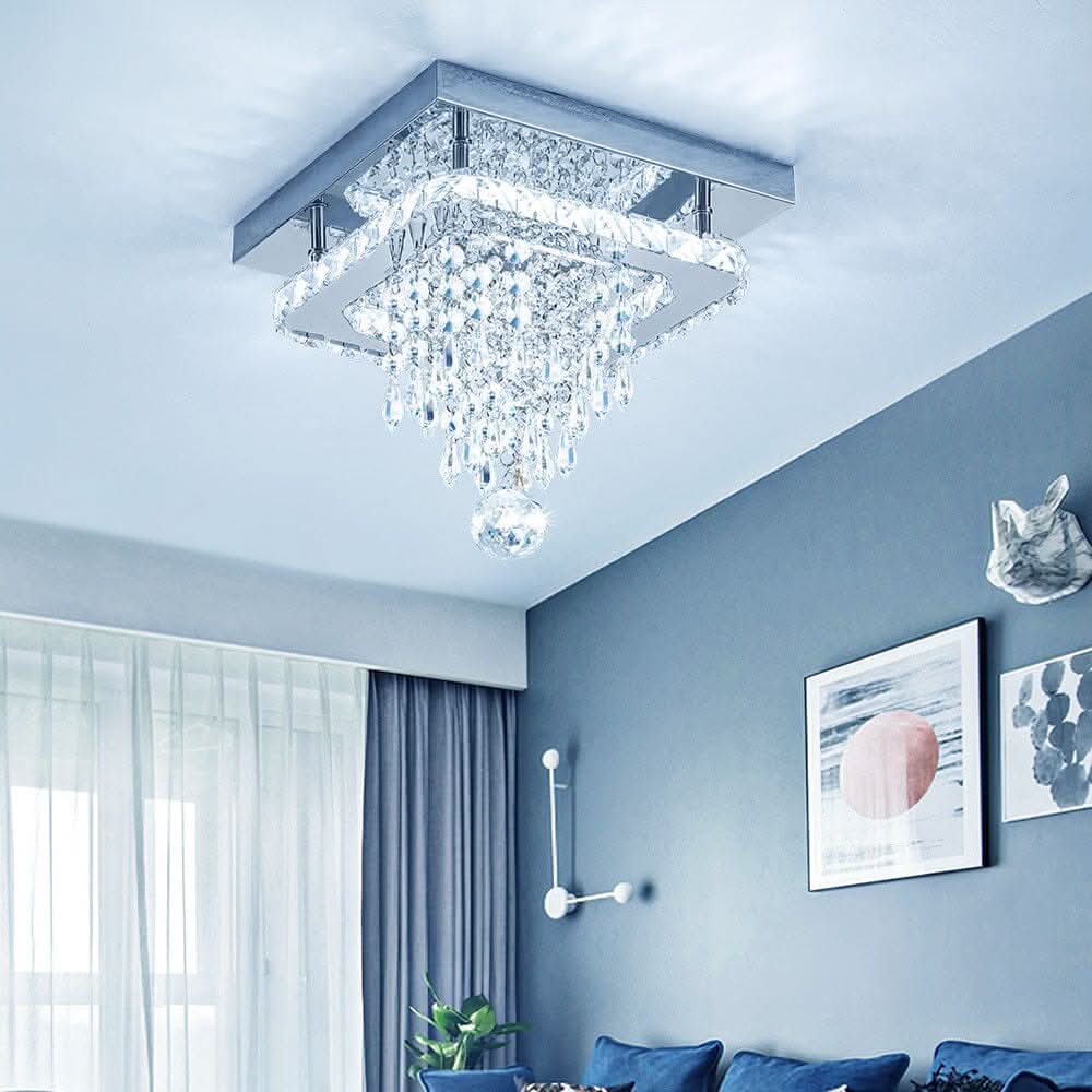 Modern Square Crystal Ceiling Light with Droplets