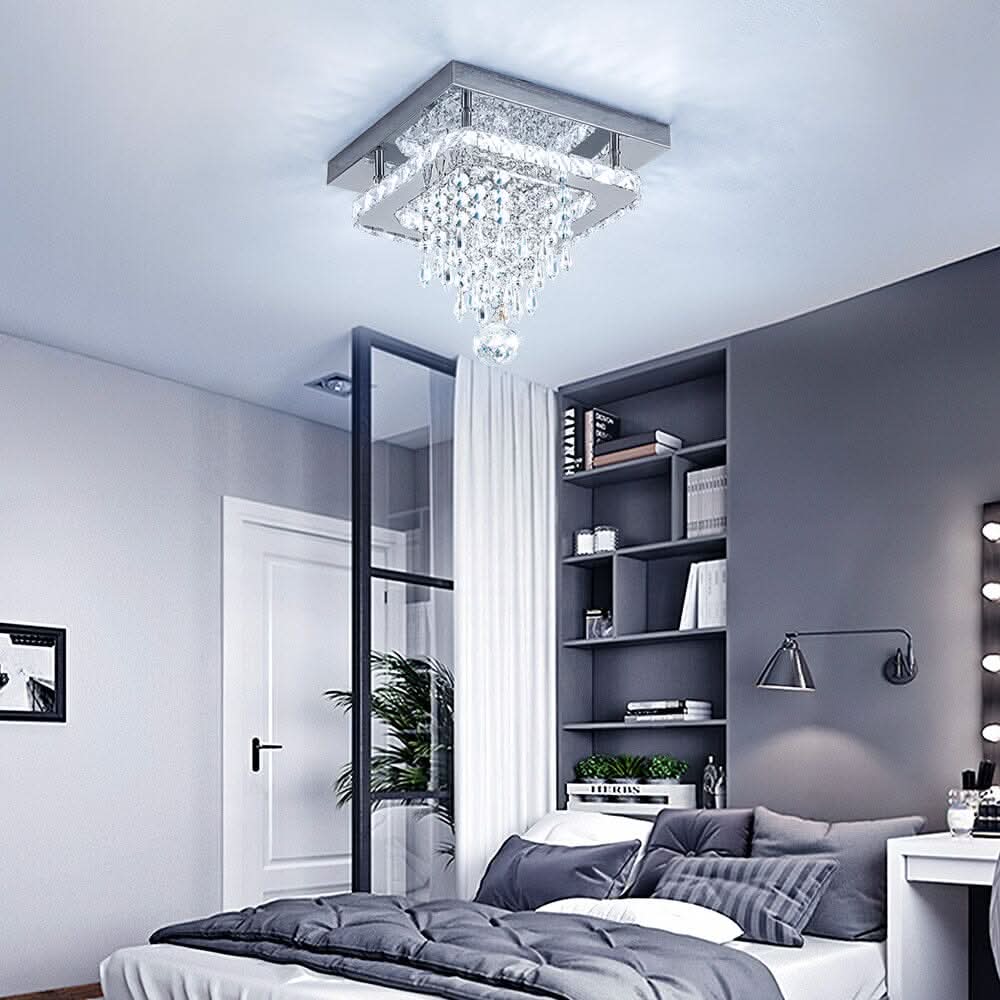 Modern Square Crystal Ceiling Light with Droplets