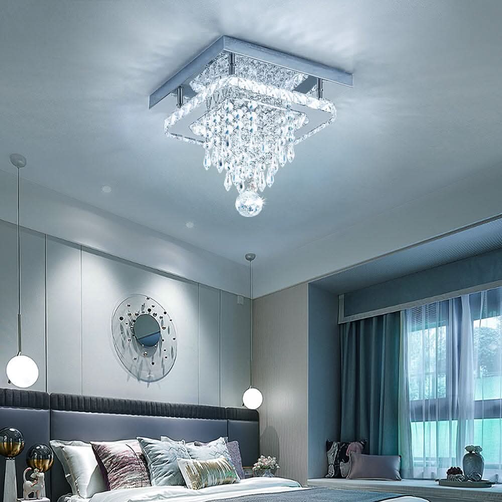 Modern Square Crystal Ceiling Light with Droplets