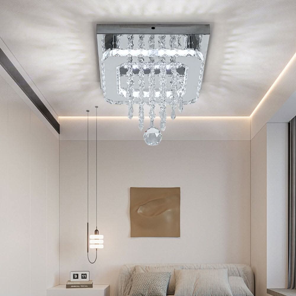 Modern Square Crystal Ceiling Light with Droplets