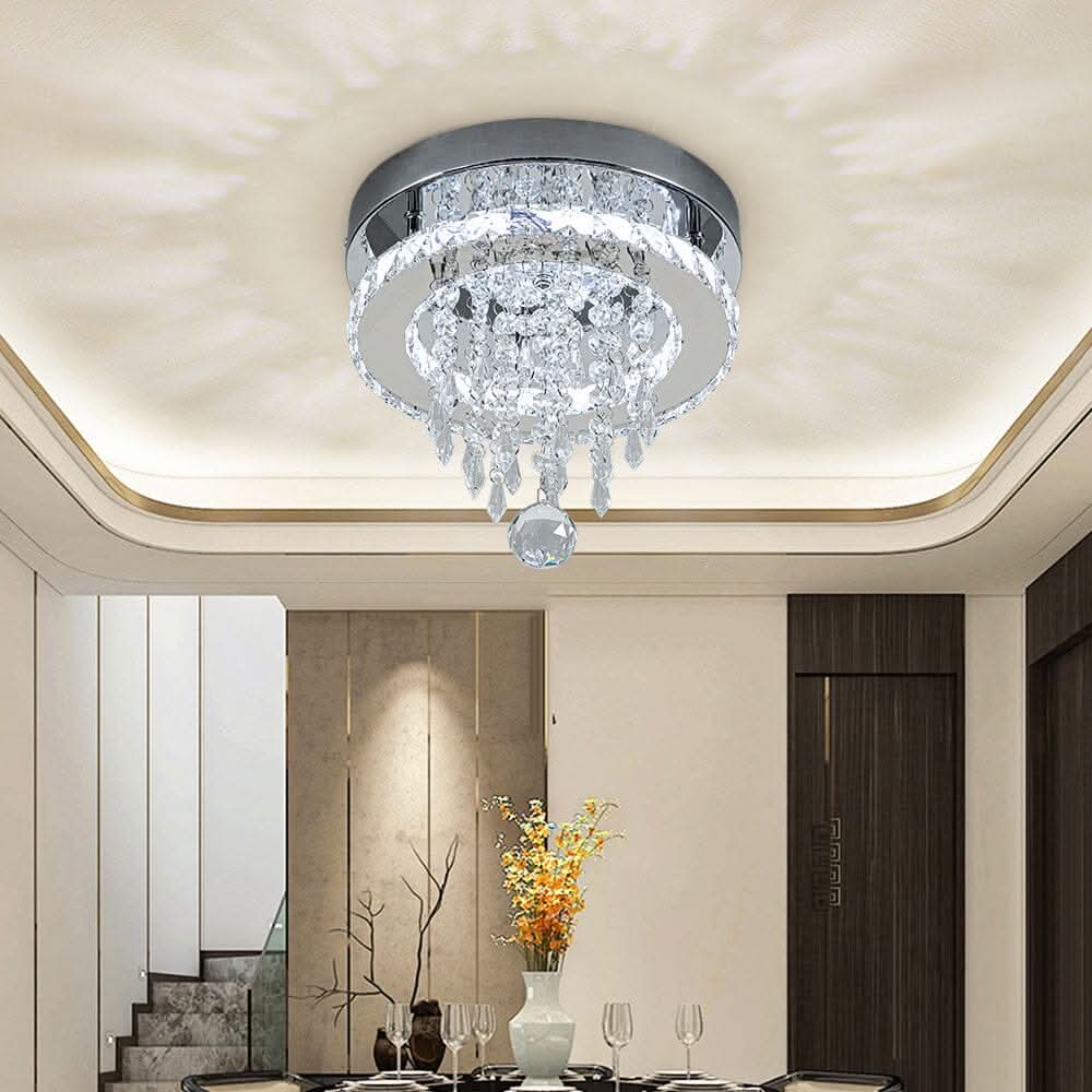 Modern Round Crystal Ceiling Light with Droplets