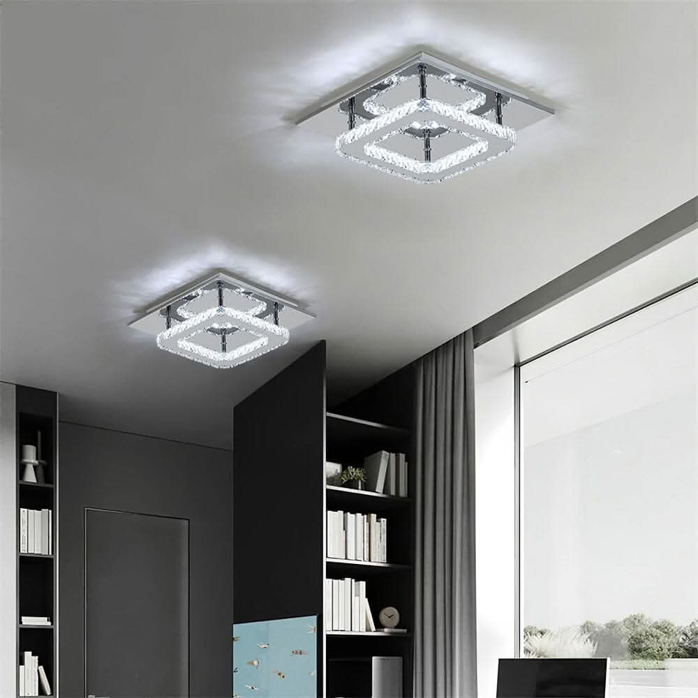 Modern Square Crystal Ceiling Light with Chrome Finish