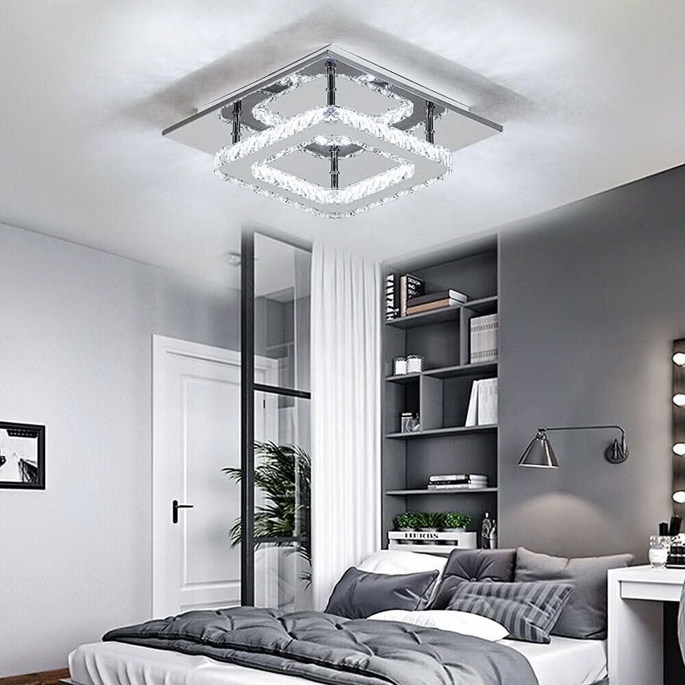 Modern Square Crystal Ceiling Light with Chrome Finish