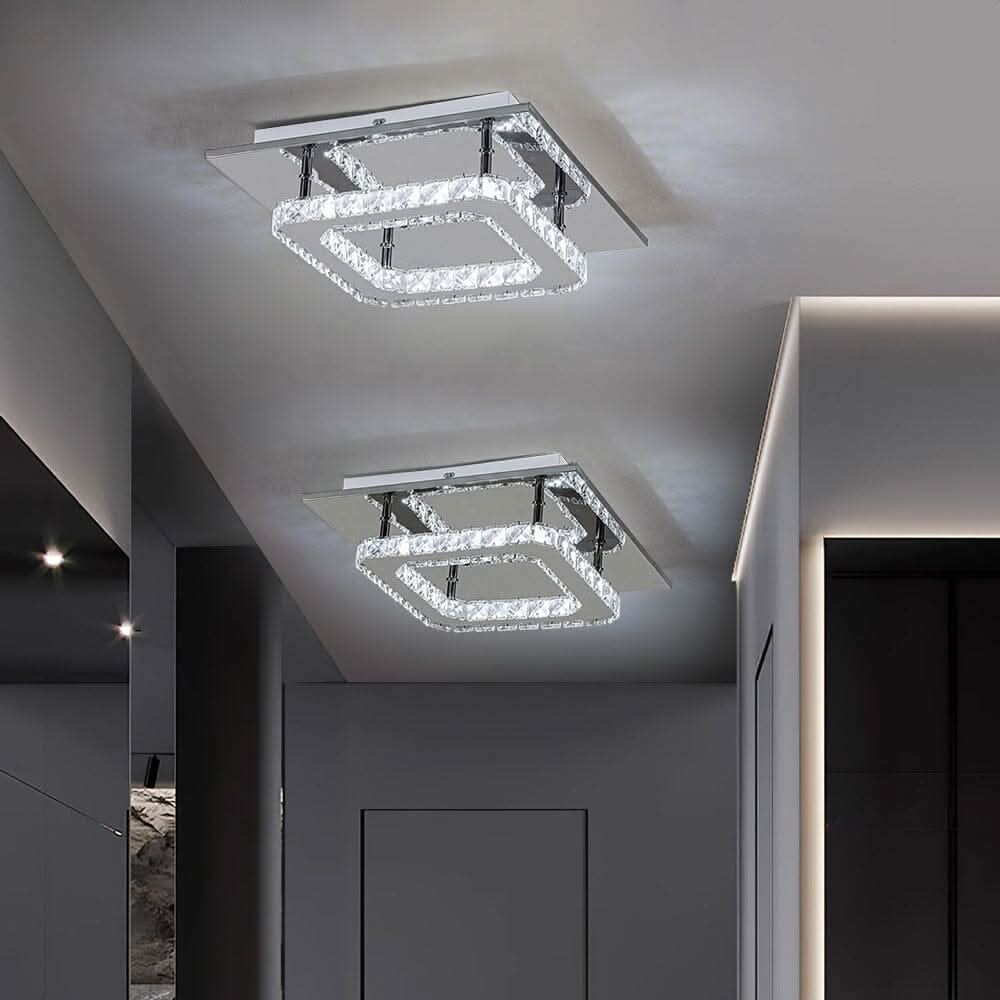 Modern Square Crystal Ceiling Light with Chrome Finish