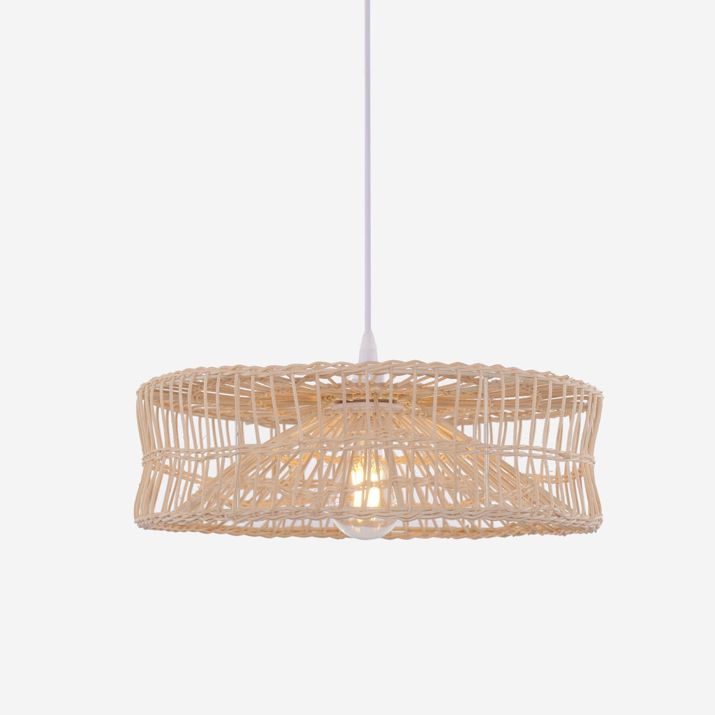 Lightsin Shallow Rattan Pendant Light for Kitchen Island Dining Area or Reading Corner