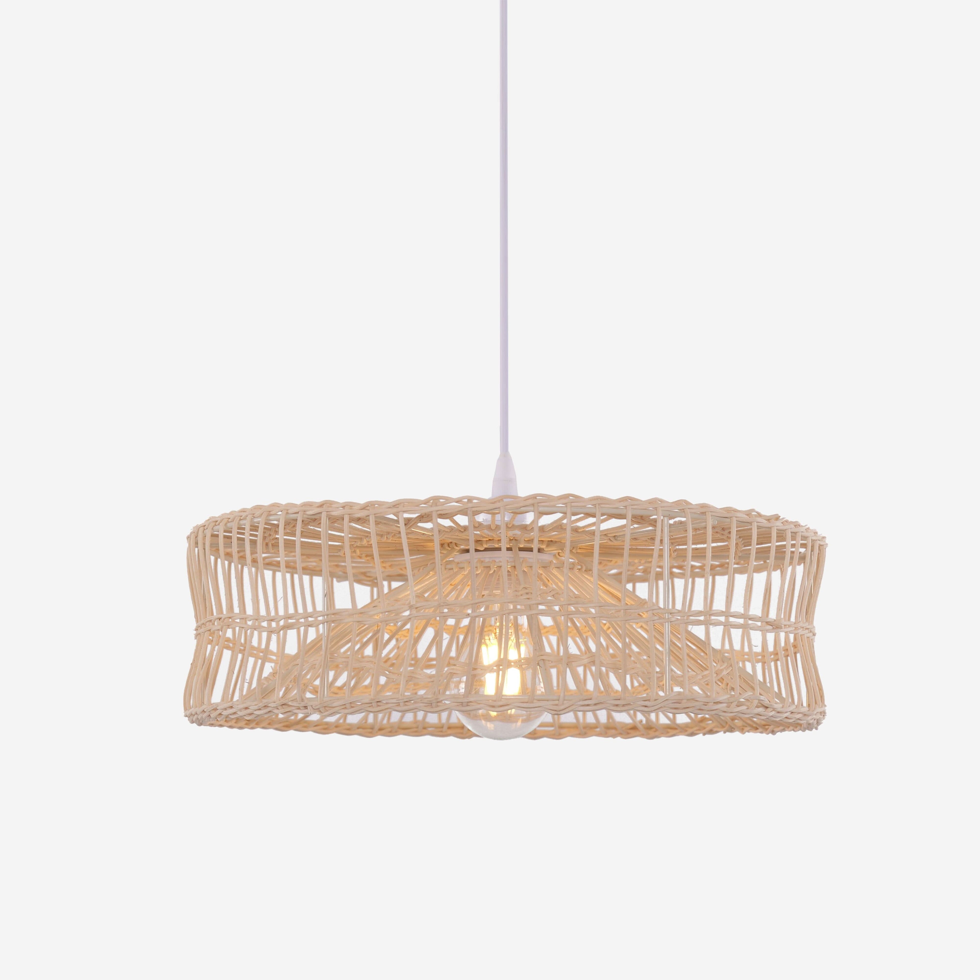 Lightsin Shallow Rattan Pendant Light for Kitchen Island Dining Area or Reading Corner
