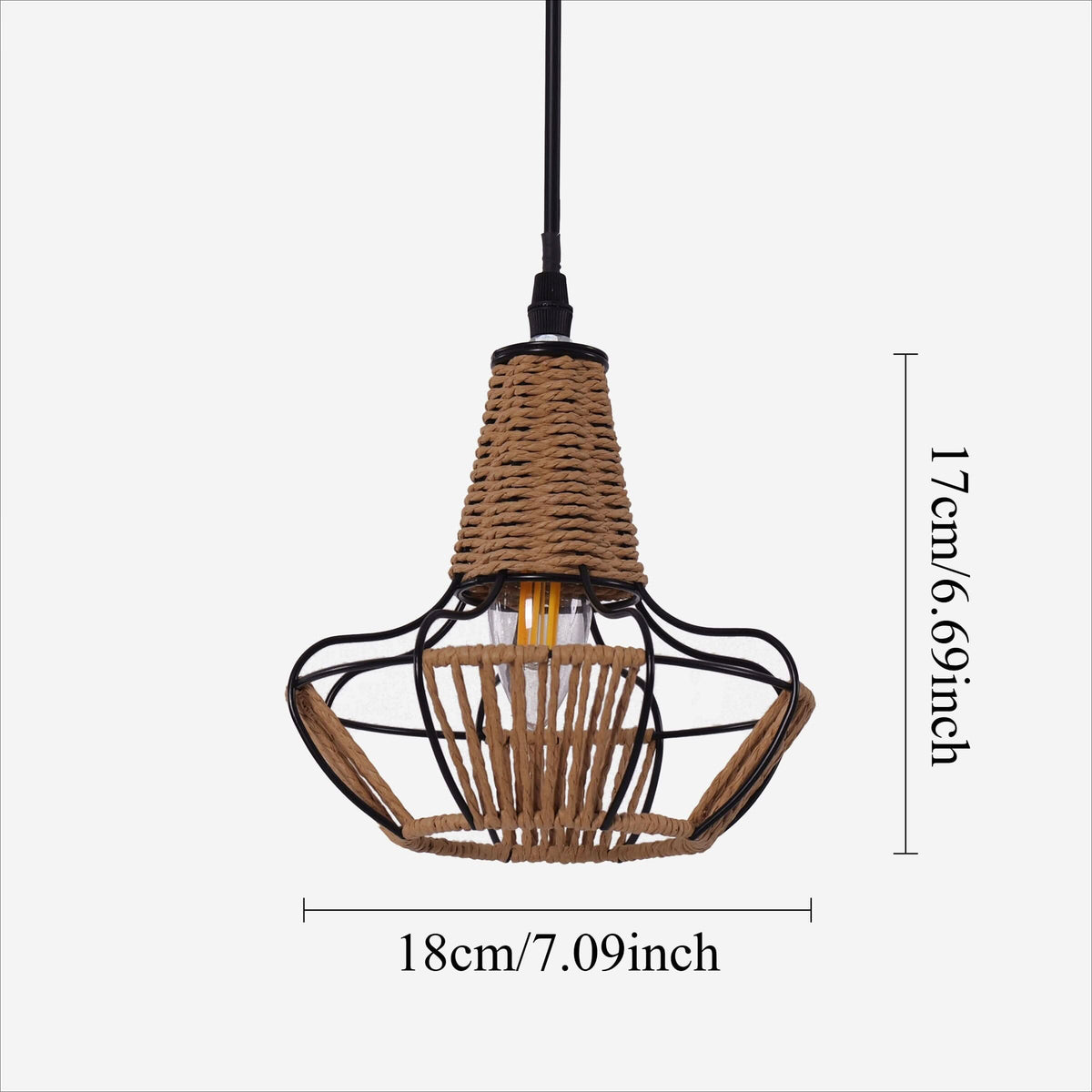 Glyph-Lightsin Rustic Iron Woven Rattan Pendant Light for Dining Room, Reading Corner & Bedroom