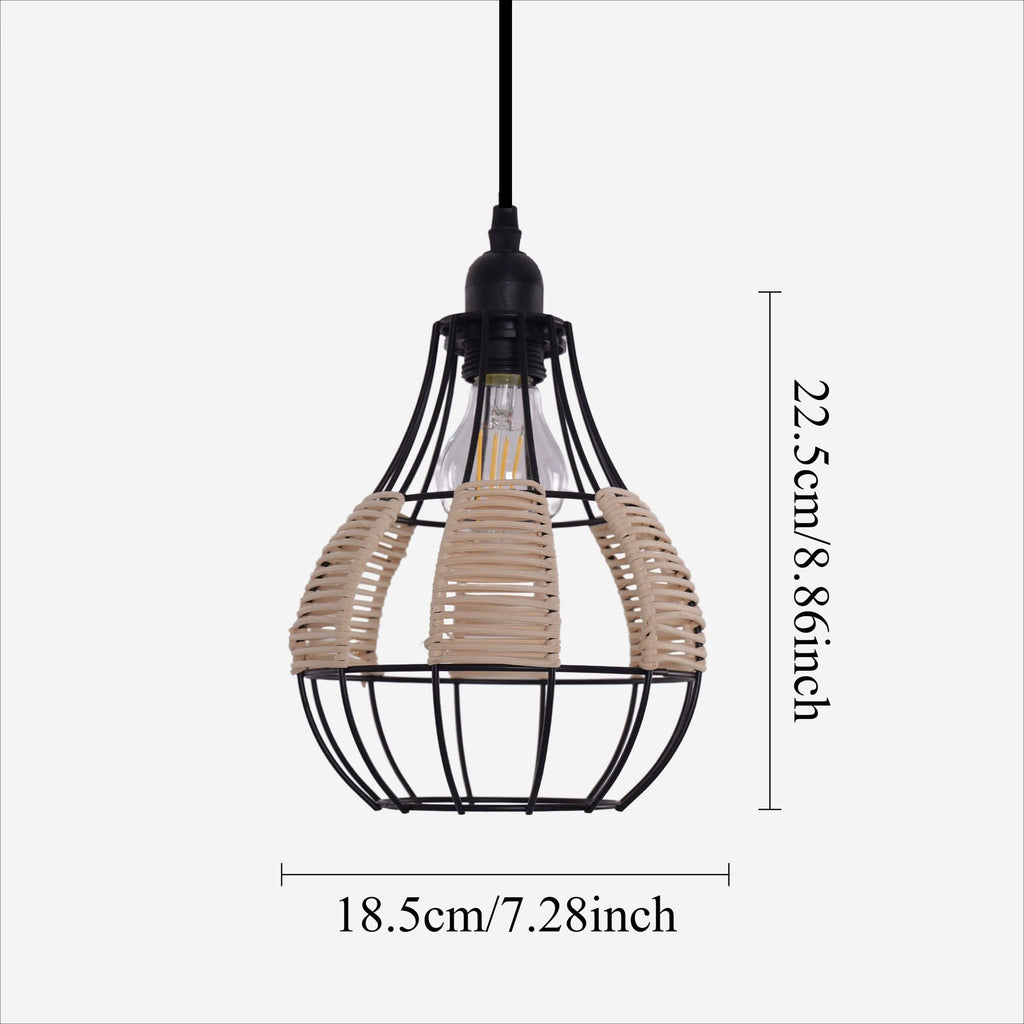 Glyph-Lightsin Rustic Iron Woven Rattan Pendant Light for Dining Room, Reading Corner & Bedroom