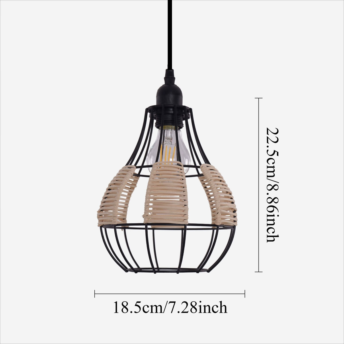 Glyph-Lightsin Rustic Iron Woven Rattan Pendant Light for Dining Room, Reading Corner & Bedroom