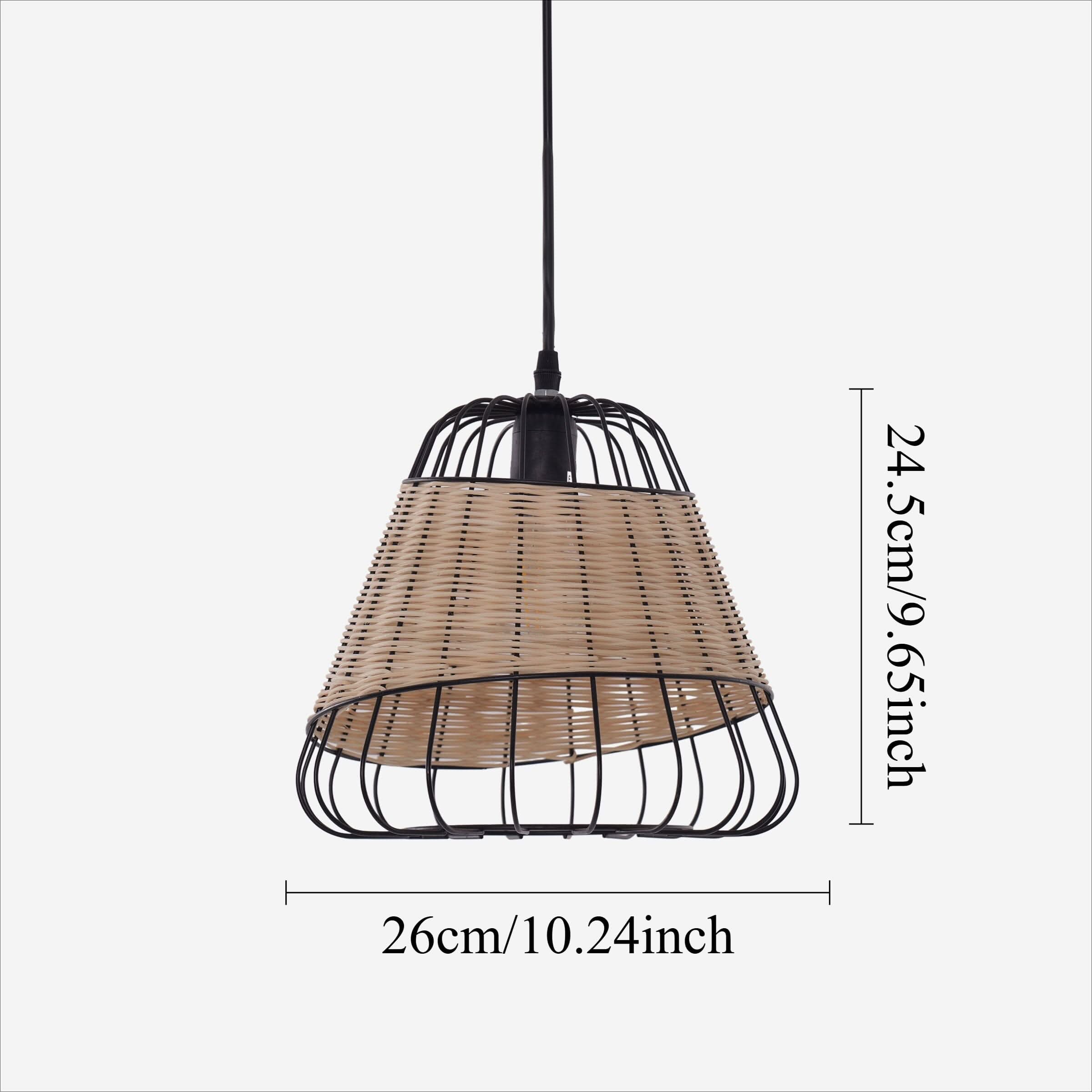 Glyph-Lightsin Rustic Iron Woven Rattan Pendant Light for Dining Room, Reading Corner & Bedroom
