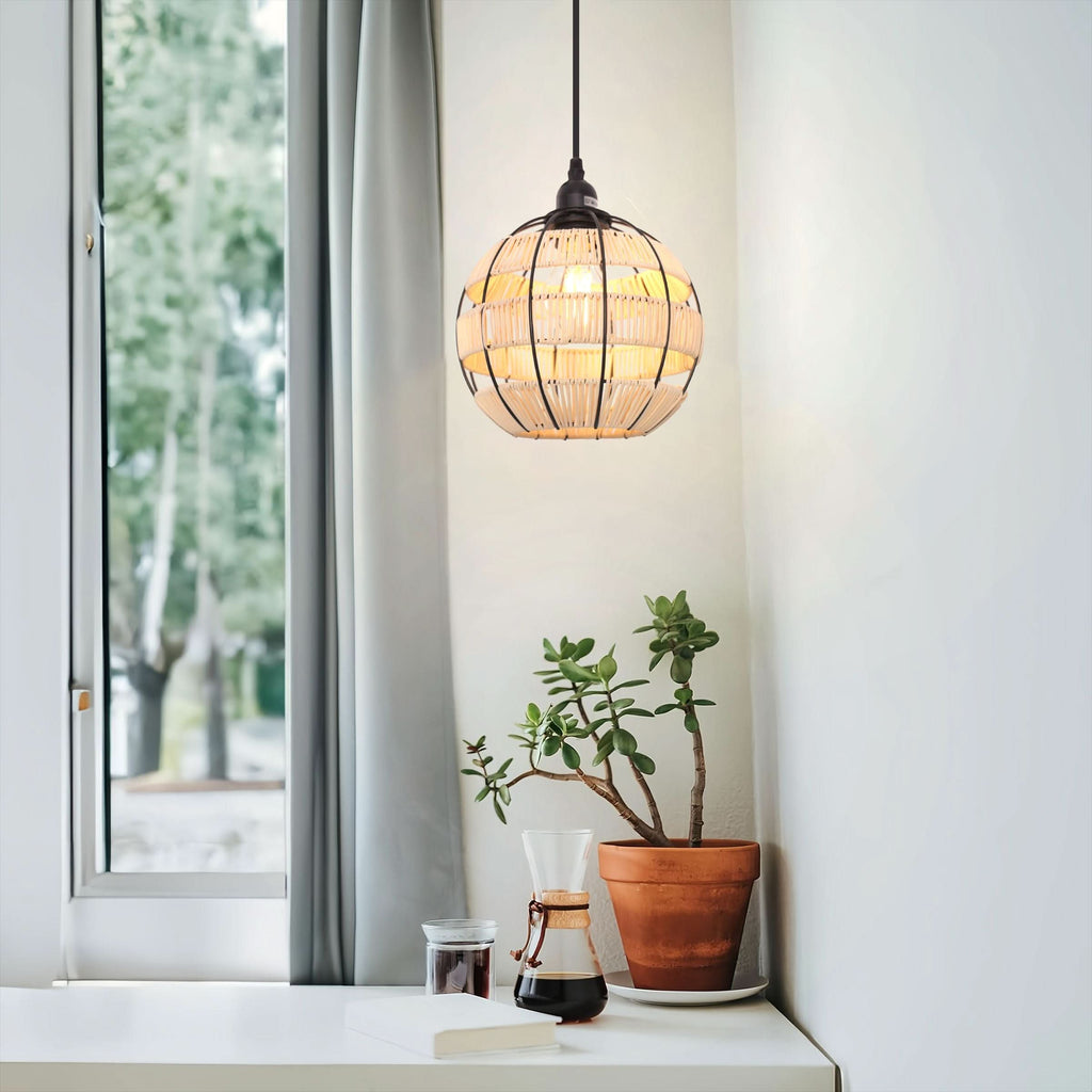 Glyph-Lightsin Woven Sphere Pendant Light for Cozy Natural Elegance