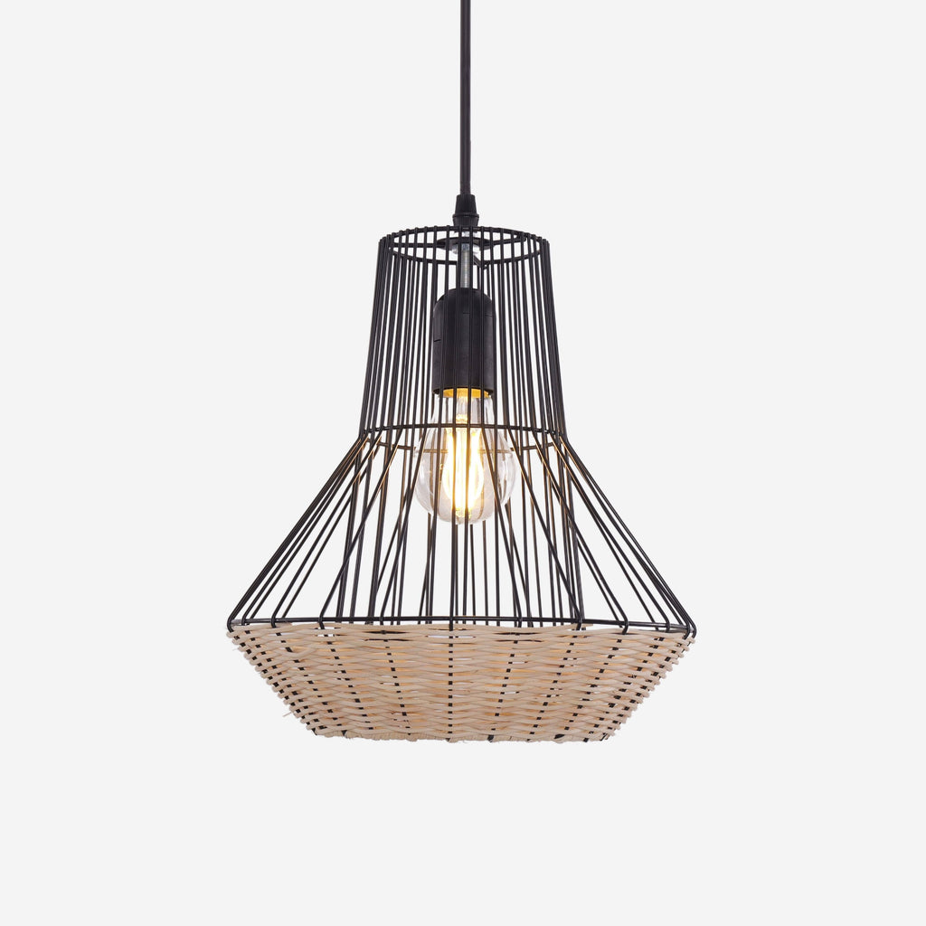 Glyph-Lightsin Geometric Rattan and Iron Pendant Light for Dining, Kitchen, and Living Rooms