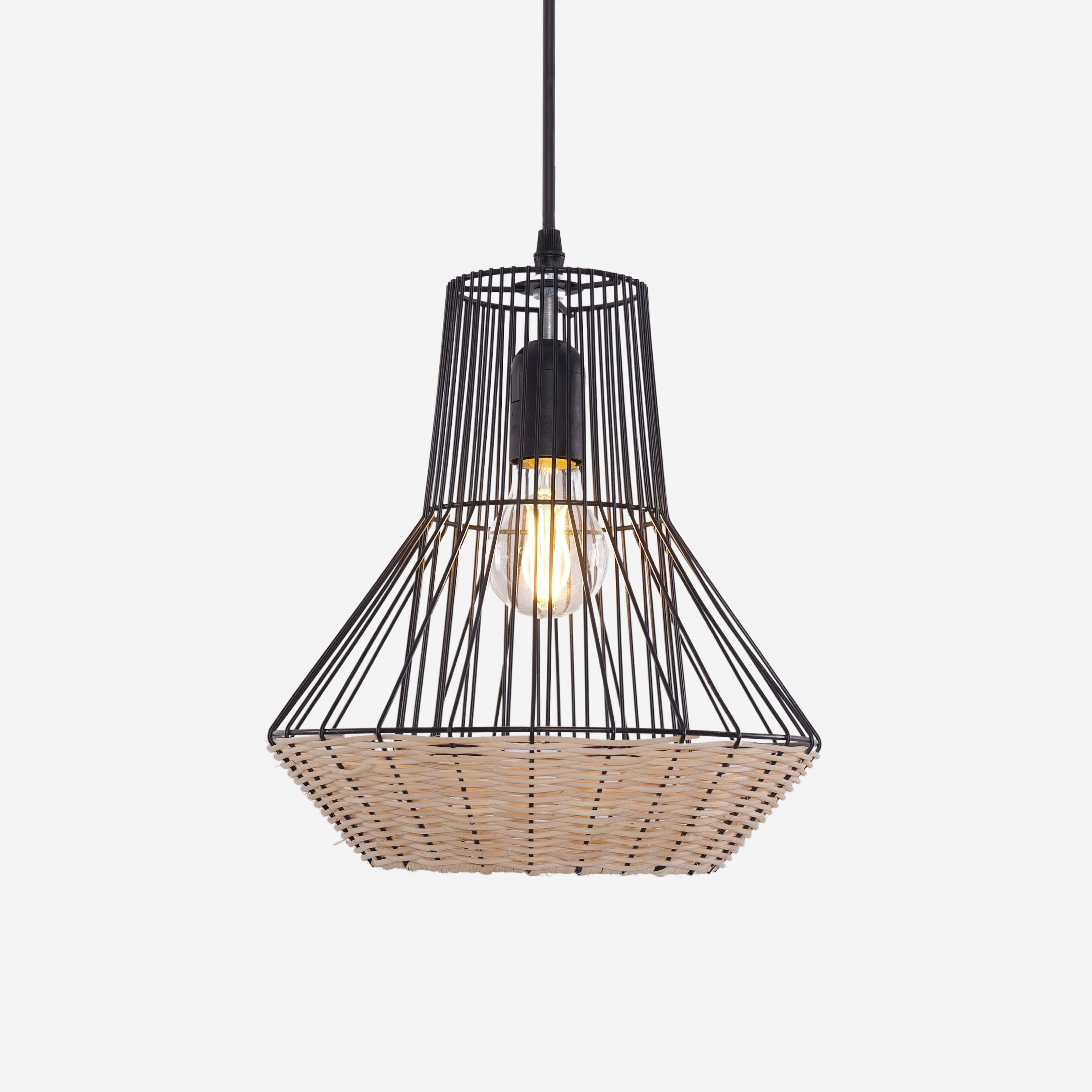 Glyph-Lightsin Geometric Rattan and Iron Pendant Light for Dining, Kitchen, and Living Rooms