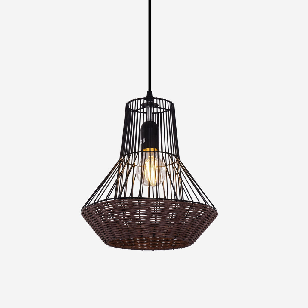 Glyph-Lightsin Geometric Rattan and Iron Pendant Light for Dining, Kitchen, and Living Rooms