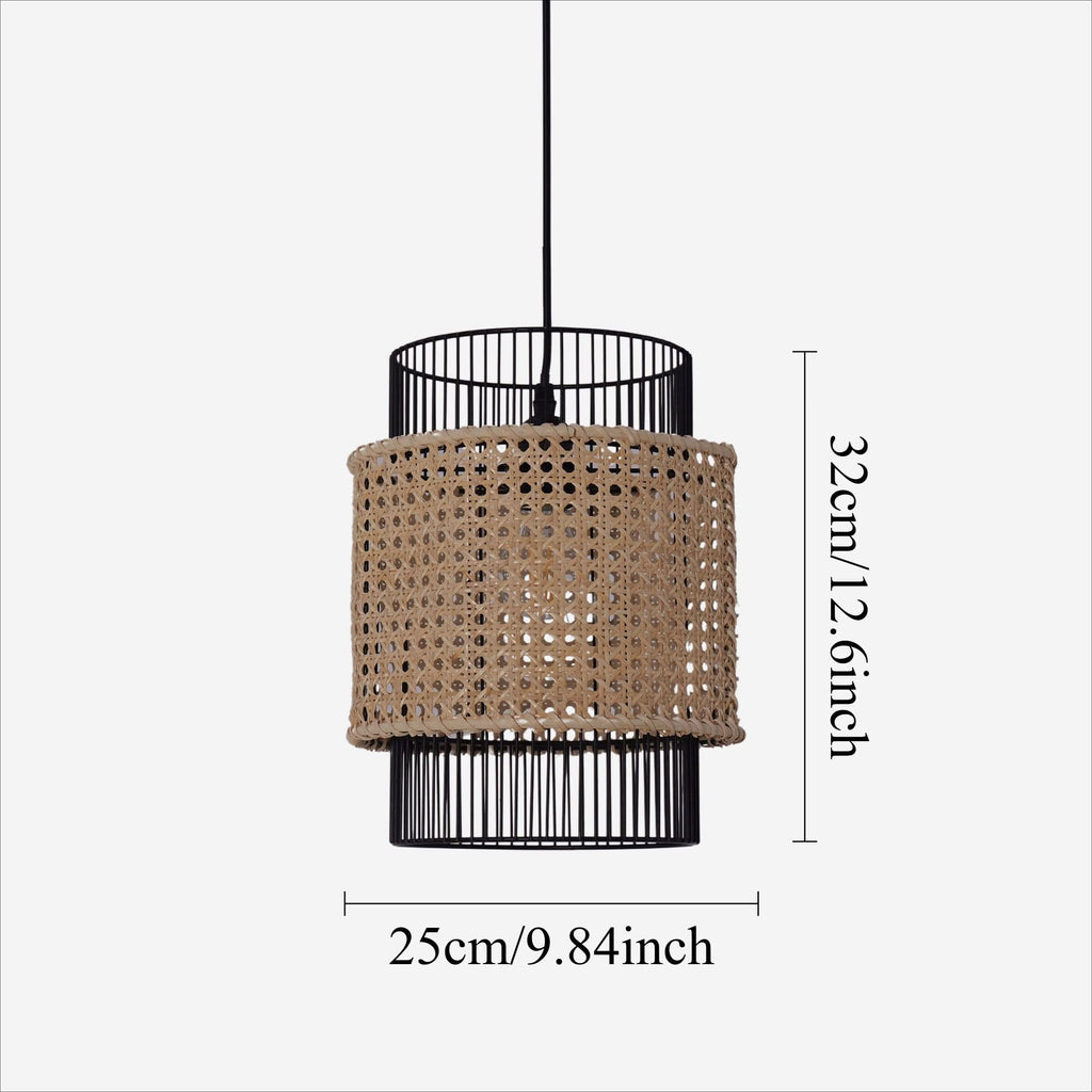 Glyph-Lightsin Elegant Black Frame with Handwoven Rattan Pendant Light