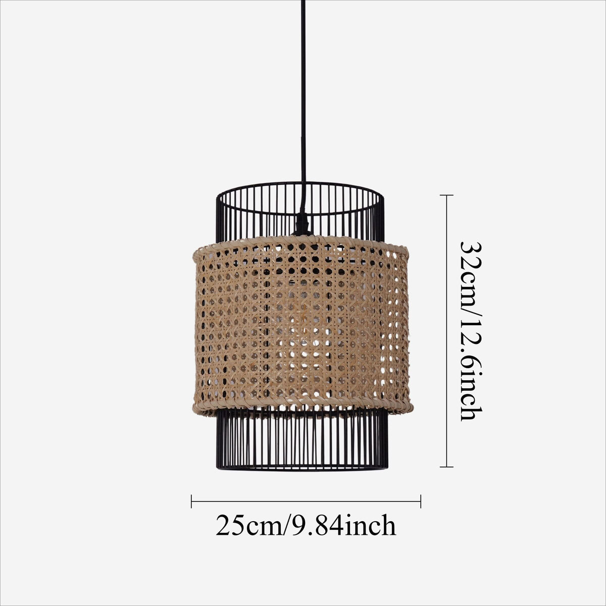 Glyph-Lightsin Elegant Black Frame with Handwoven Rattan Pendant Light