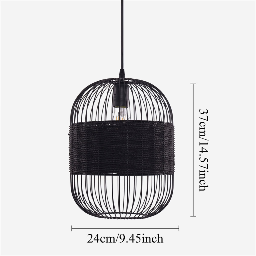 Glyph-Lightsin Black Handcrafted Pendant Light Industrial Rattan Design for Home Decor