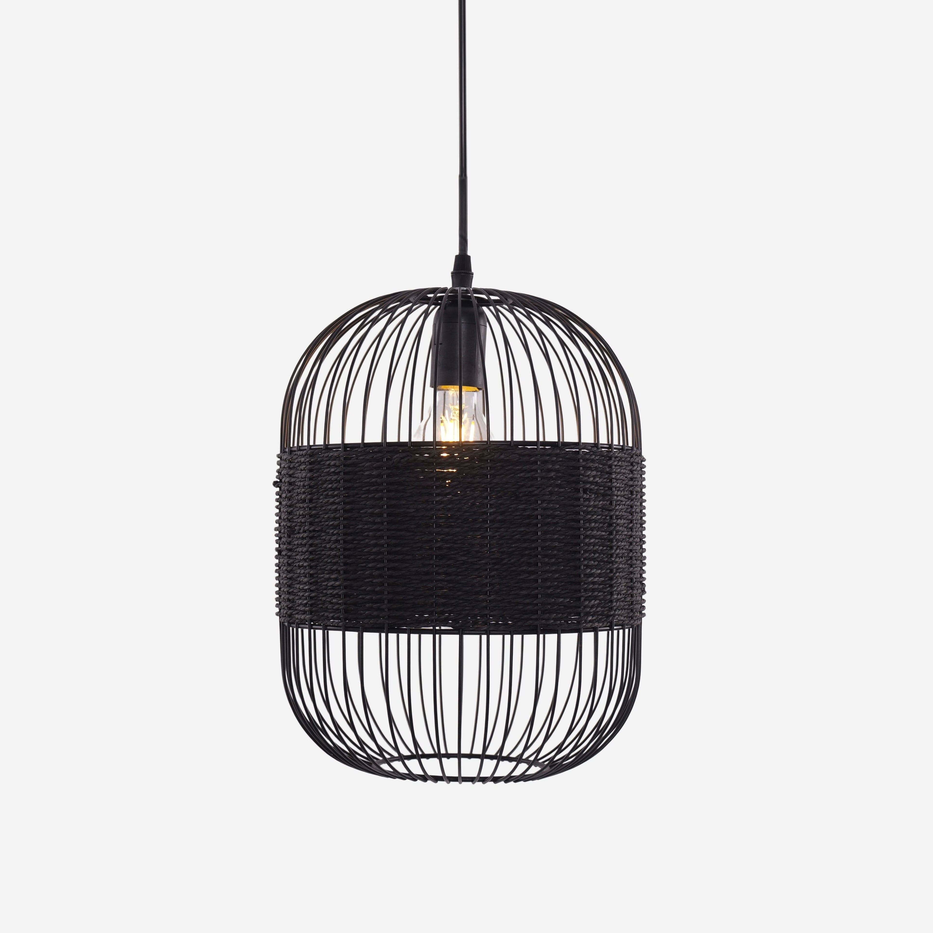 Glyph-Lightsin Black Handcrafted Pendant Light Industrial Rattan Design for Home Decor