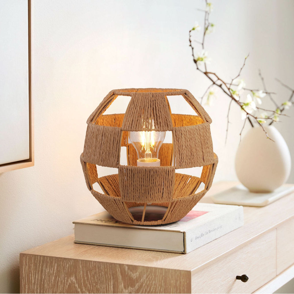 Lightsin Handwoven Jute Globe Table Lamp - Eco-friendly Spherical Bedside Desk Lighting