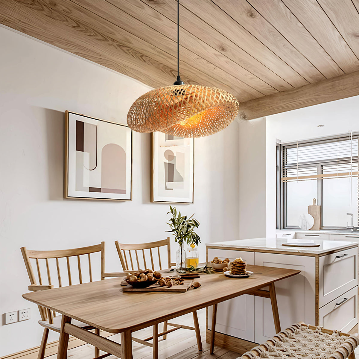 Lightsin Eco-Friendly Handmade Bamboo Pendant Light 60/80cm for Dining Room & Living Room