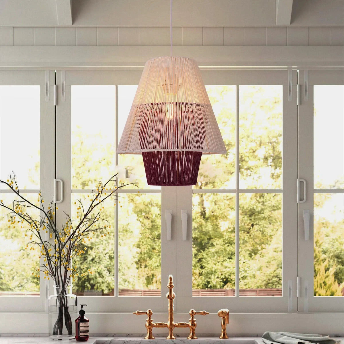 Lightsin Modern White Pendant Light with Purple Paper Rope Design