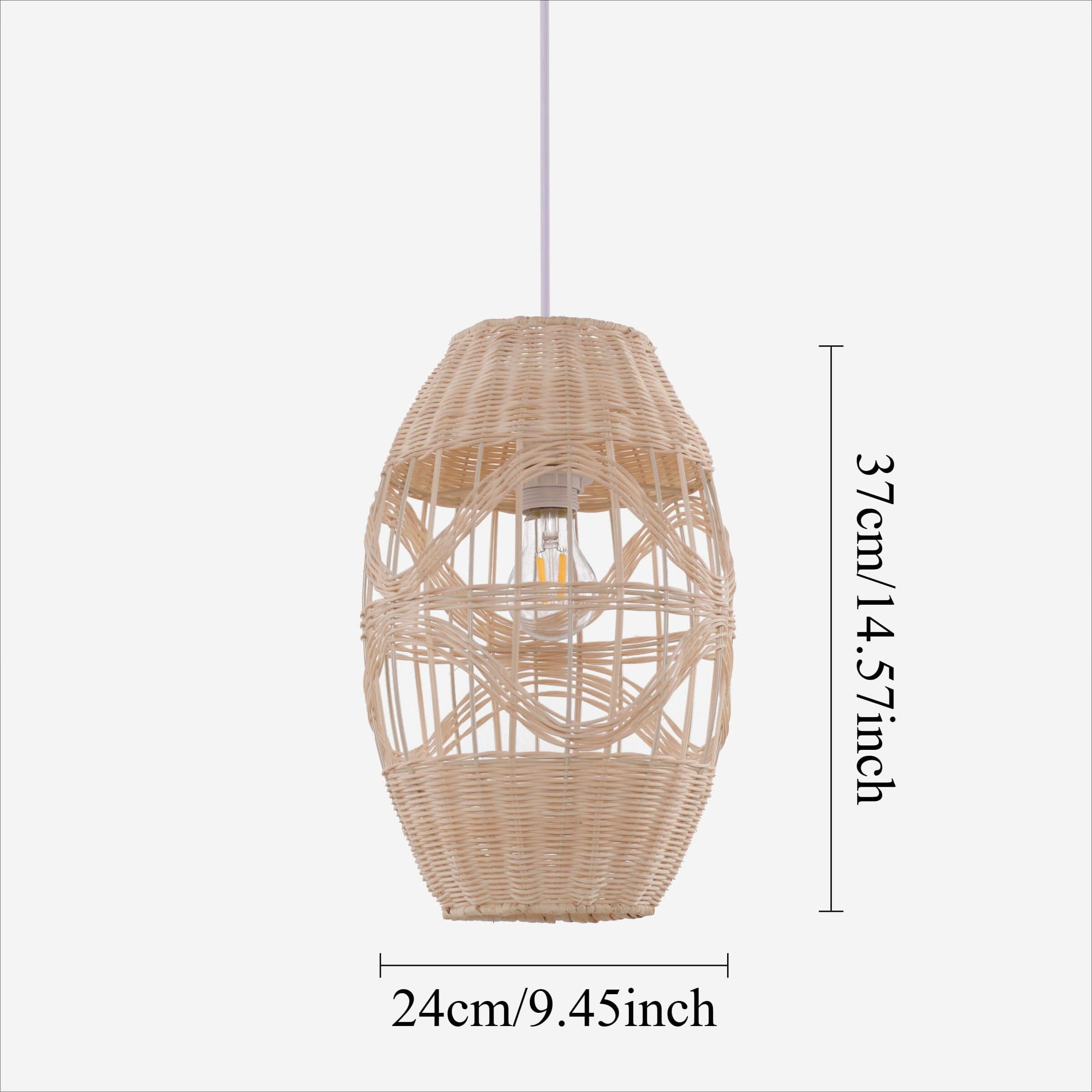 Lightsin Boho-Chic Handwoven Elongated Oval Rattan Pendant Light