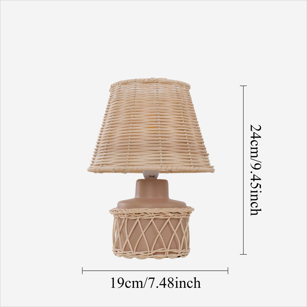 Lightsin Natural Rattan Table Lamp with Pink Wood Base for Bedroom and Living Room