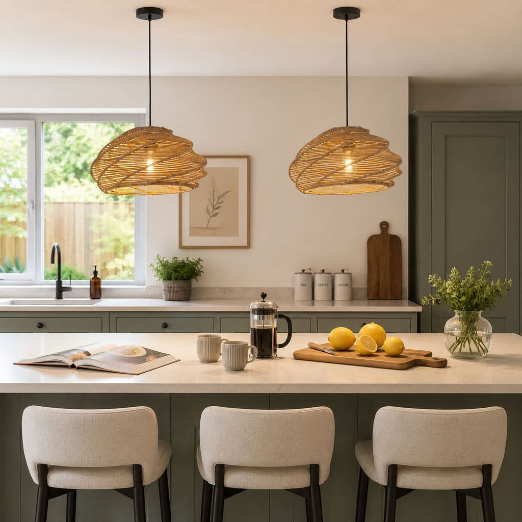 Lightsin Spiral Woven Paper Rope Pendant Light for Kitchen Island & Dining Room