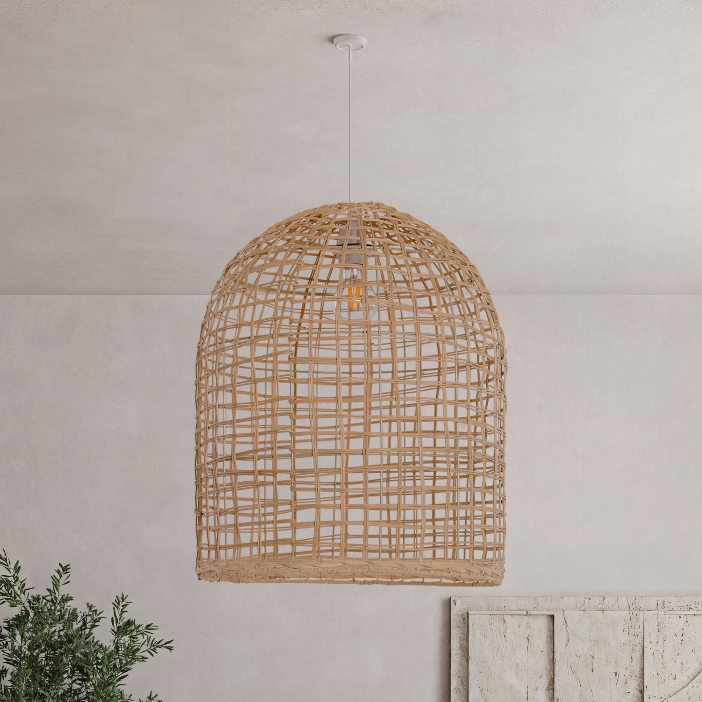 Lightsin Cella-Natural Cage Shape Rattan Pendant Light