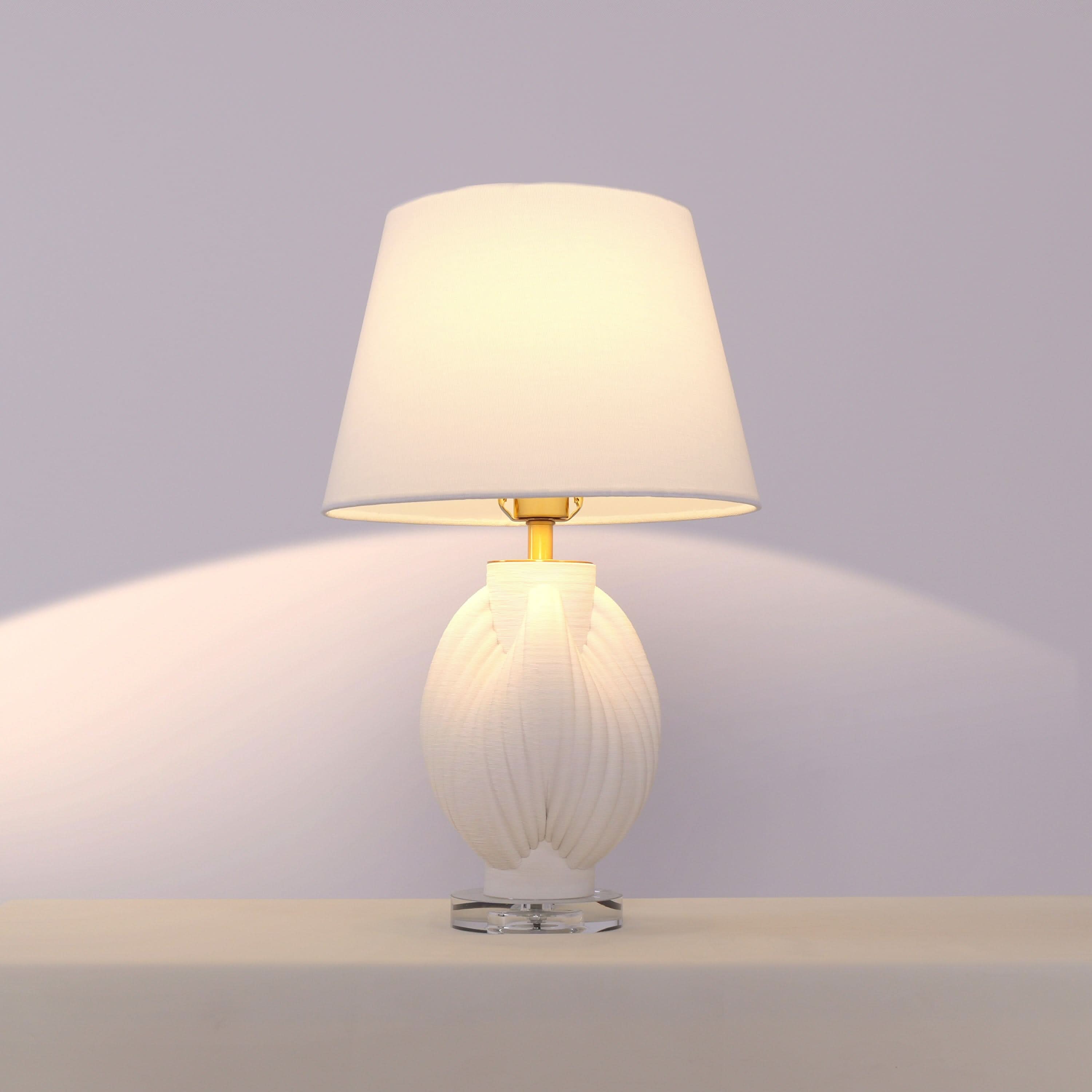 Lightsin 3D Pure White Pod Threaded Ceramic Table Lamp with Fabric Shade