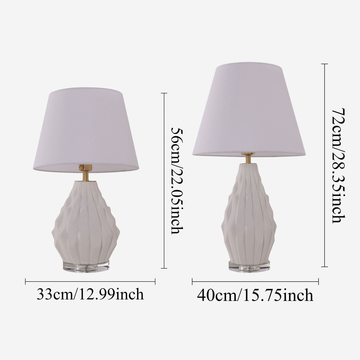 Lightsin 3D Pure White Polygonal Textured Ceramic Table Lamp with Fabric Shade
