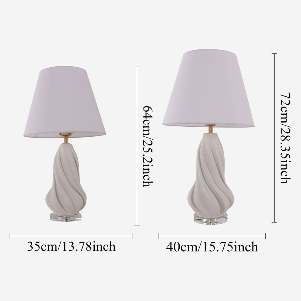 Lightsin 3D Pure White Ceramic Spiral Vase Table Lamp with Fabric Shade