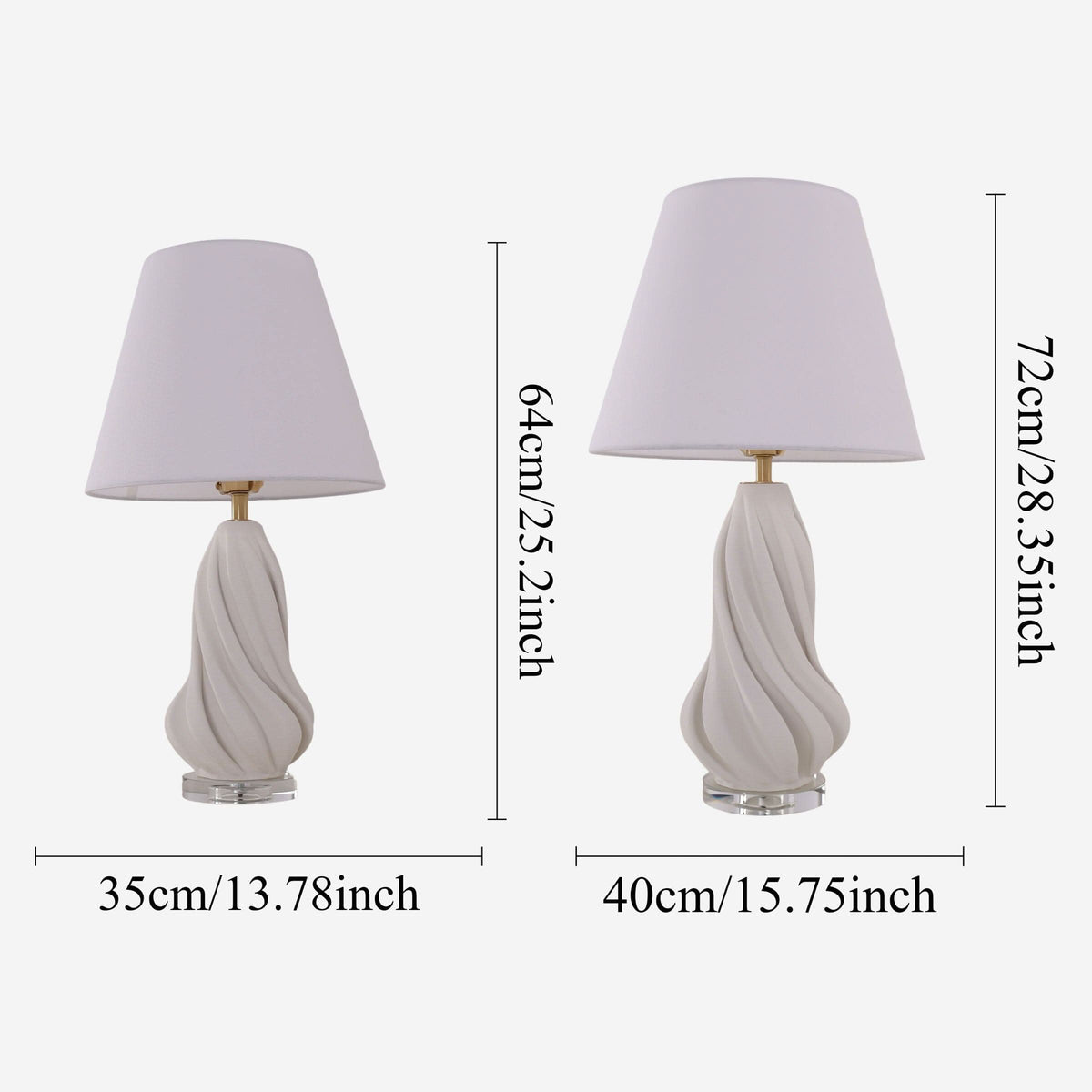 Lightsin 3D Pure White Ceramic Spiral Vase Table Lamp with Fabric Shade