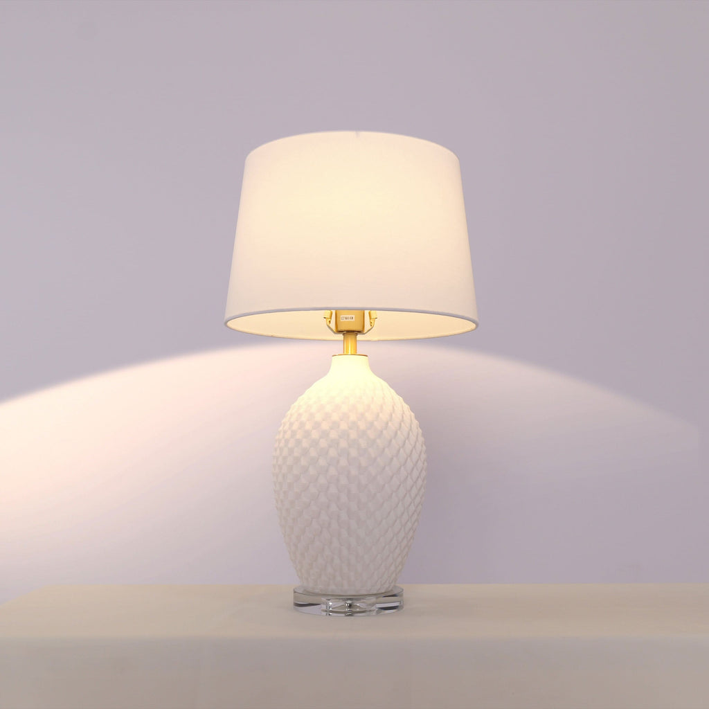 Lightsin 3D Pure White Diamond Embossed Relief Pattern Ceramic Table Lamp