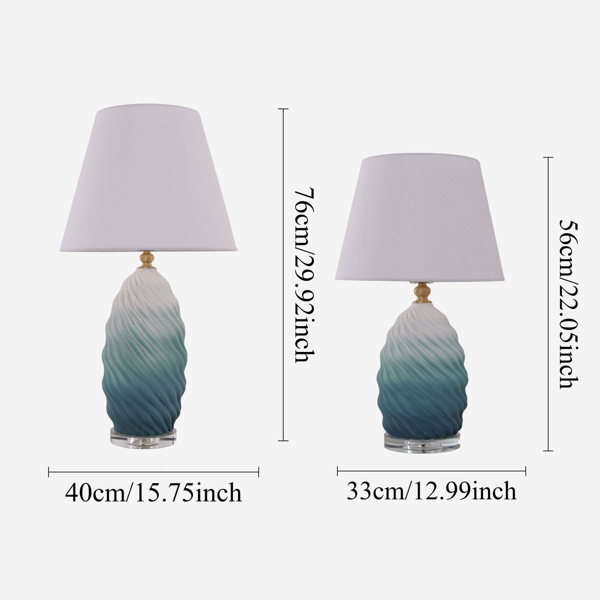 Lightsin 3D Green White Gradient Threaded Ceramic Table Lamp with Fabric Shade