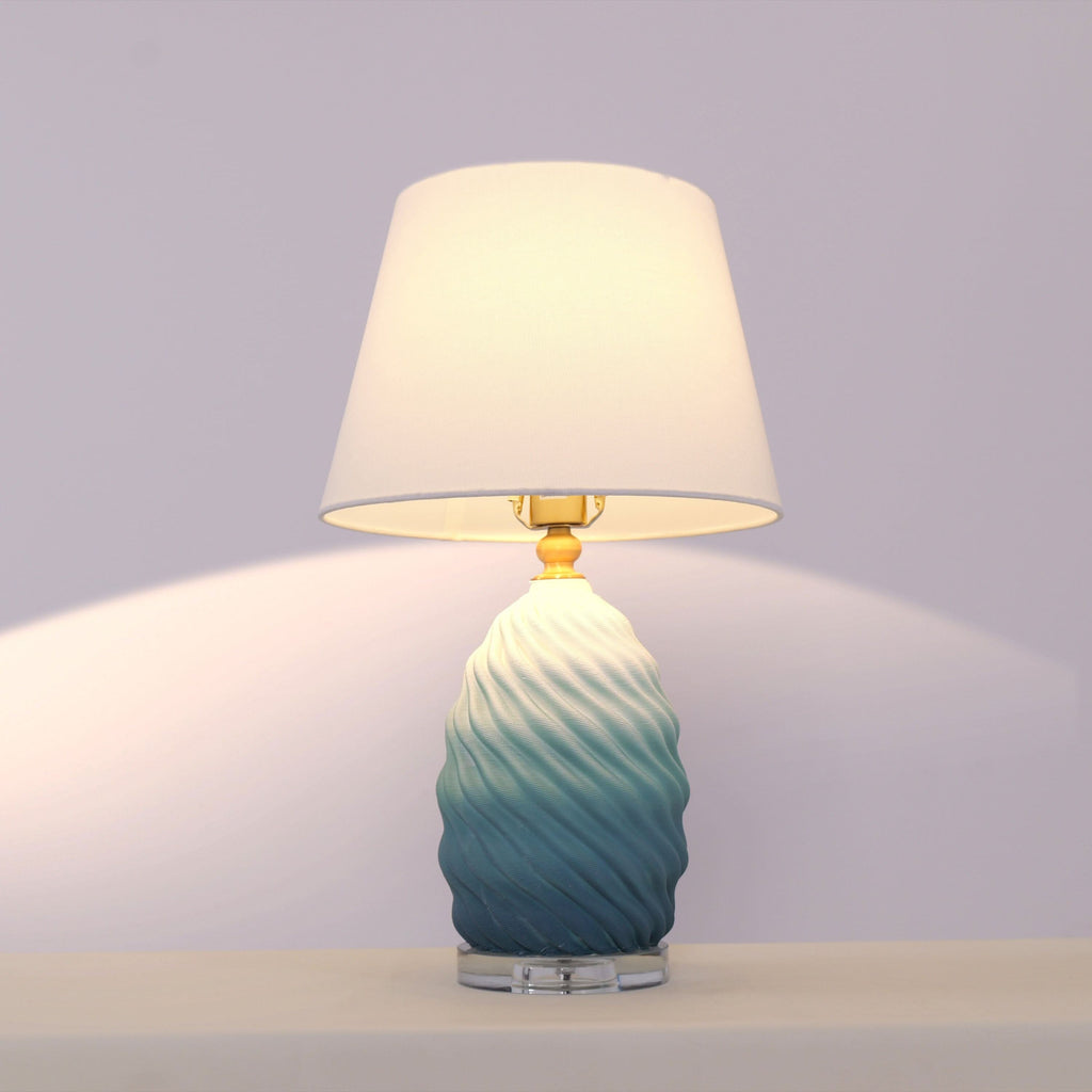 Lightsin 3D Green White Gradient Threaded Ceramic Table Lamp with Fabric Shade