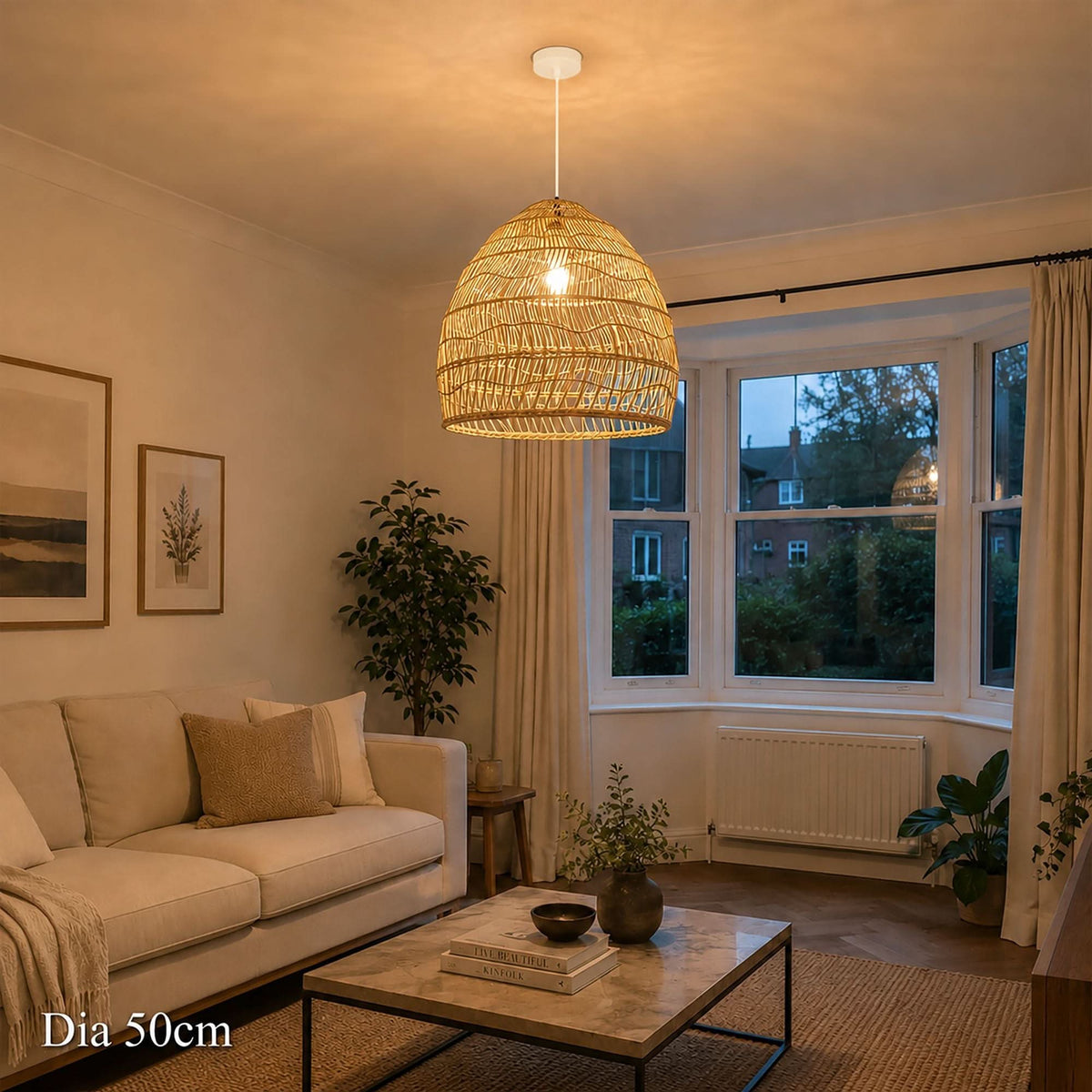 Cella-Lightsin Natural Rattan Pendant Light with Optional Woven Inner Sphere